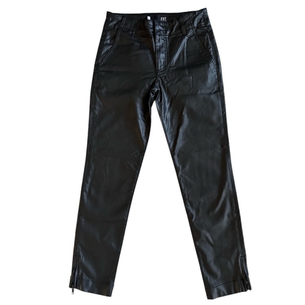 Kut From The Kloth Coated Ankle Pants 6L Black Waxy Faux Leather Straight NWOT